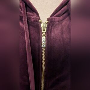 Cable & Gauge Velour Burgundy Hoodie Track Suit with Gold Zipper Size L